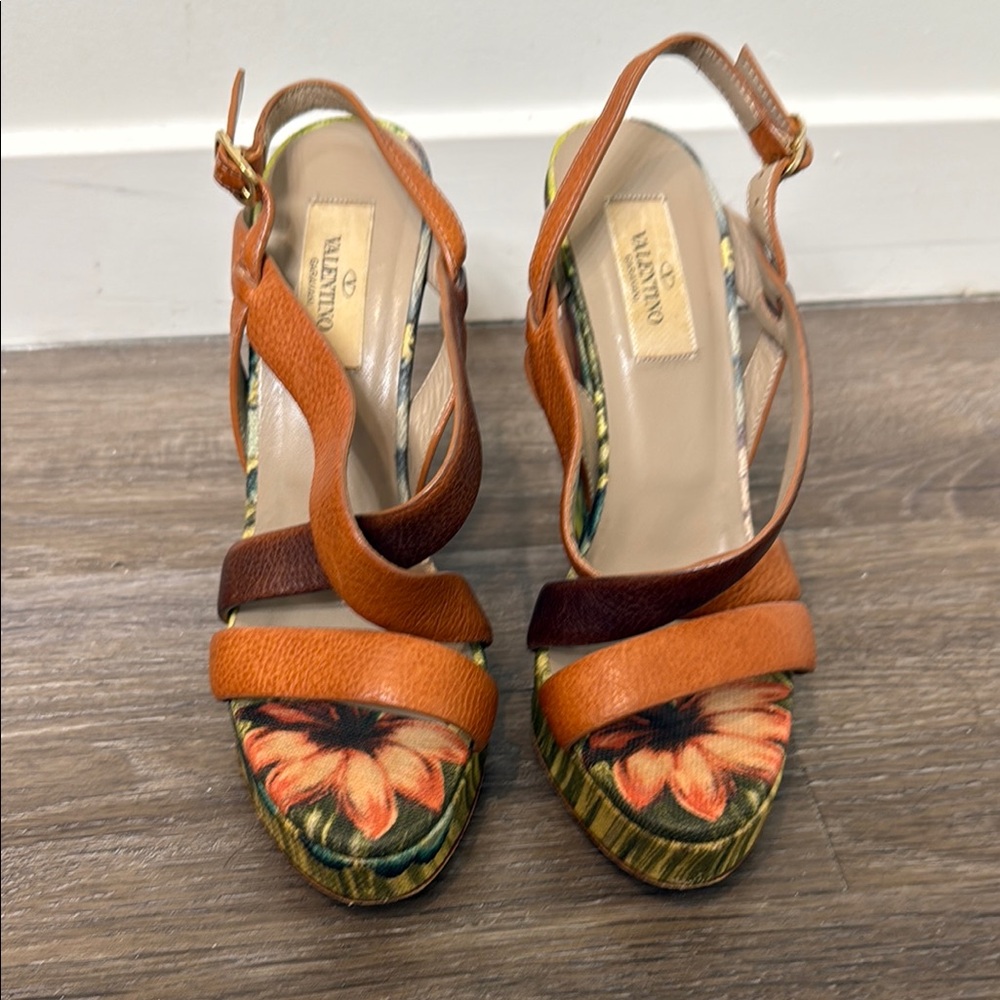 Valentino Orange and Brown Platform Sandals with Slingback
